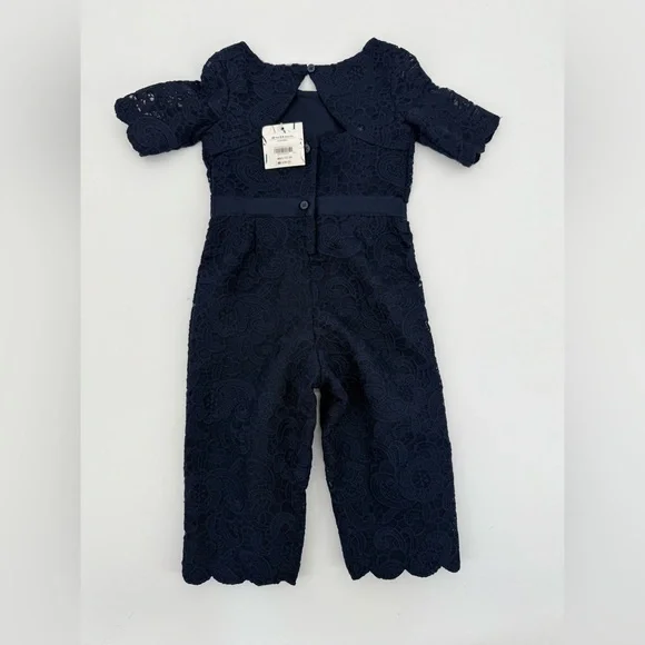 Jamie And Jack 18 JJ Sept Holiday 1 Navy Blue Lace Jumpsuit Size 18 - 24 Months - Picture 2 of 10